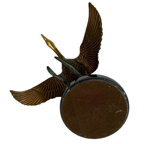 Enesco Flying Wild Canadian Goose Figurine Marble Base Solid Brass Patina 1980s - Picture 7 of 7